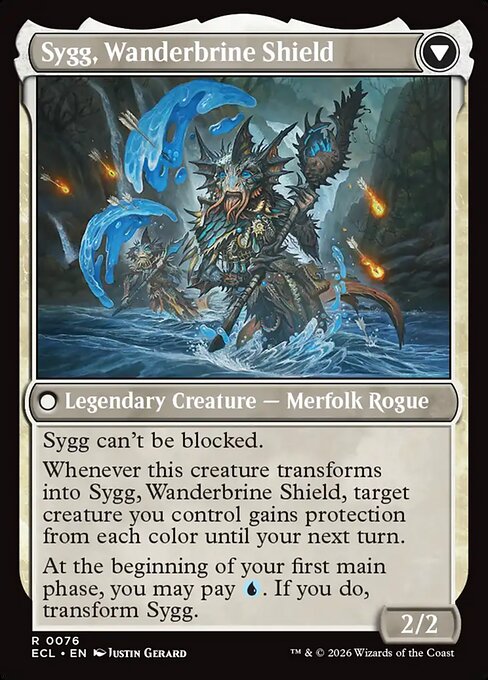 Sygg, Wanderwine Wisdom // Sygg, Wanderbrine Shield (reverso)